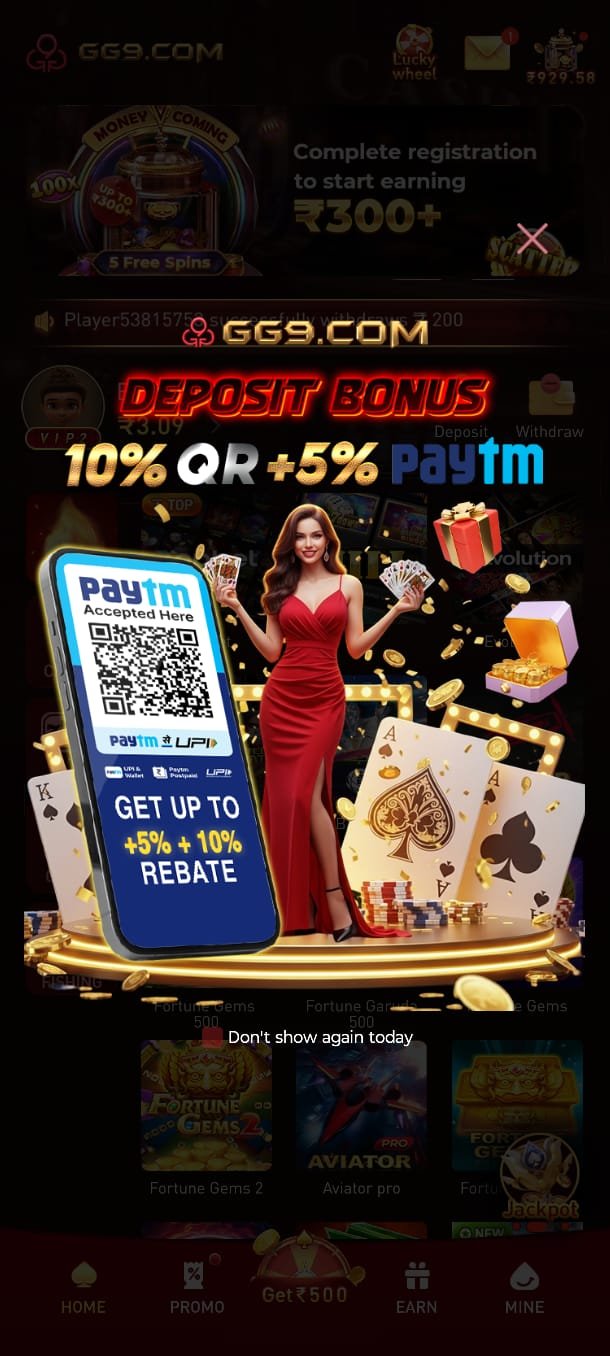 GG9 Game online gaming platform login and APK download screen